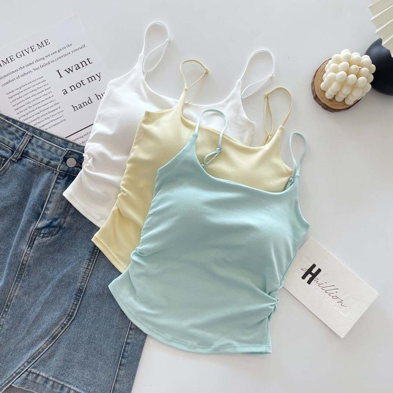 Product Introduction of [ 86k People Collection] Pure Desire Sweet and Spicy Camisole for Women, Inner Wear and Outer Wear, Beautiful Back Strap, Chest Pad, Ruched Design, Slim Fit, Flattering Top for Women 14
