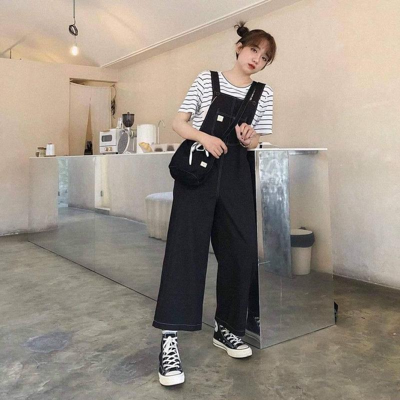 Quần Yếm Vải Chỉ Nổi Dáng Suông LETUSHOP 224 Phong Cách Hàn Quốc