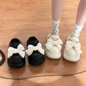 かわいいとオシャレな万能ボウノットクローズドトゥスリッパは外履き可能で快適な厚底サンダル