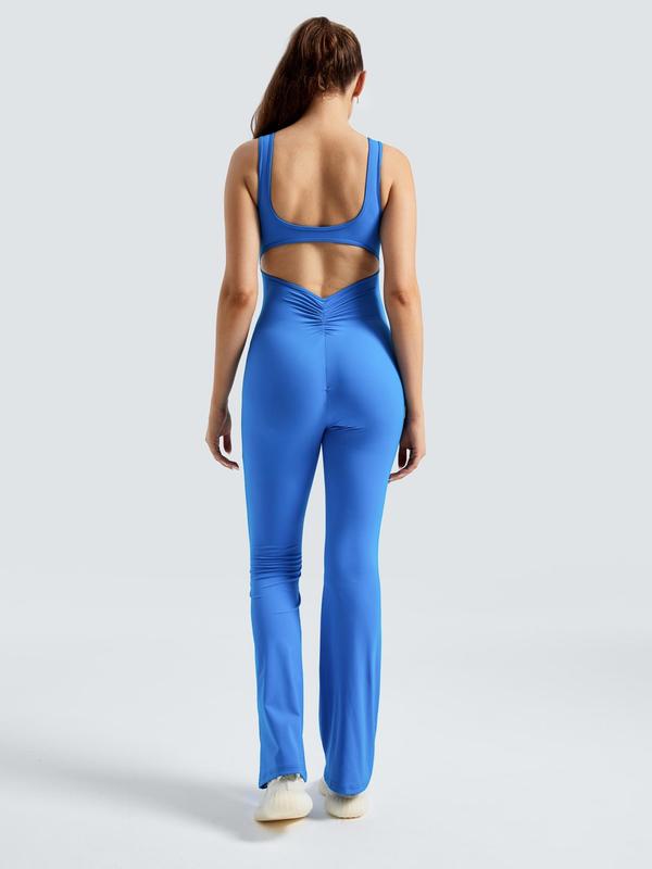 Women's Solid Cut Out Backless Ruched Tank Jumpsuit, Casual Fashion Scoop Neck Sleeveless Jumpsuit for Daily Outdoor Wear, Ladies Clothes for All Seasons 9