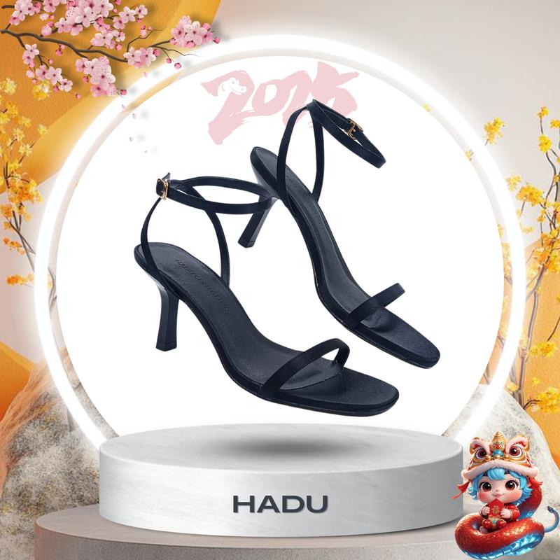 [Chân có bề ngang lên 1 size] Giày Sandal Cao Gót 7P HADU G731, Quai Ngang Dây Mảnh, Chất Liệu Cao Cấp, BH 24 Tháng Nữ DéP Shoes Cao Su Quai Hậu Jean Đế Bằng giày  cao