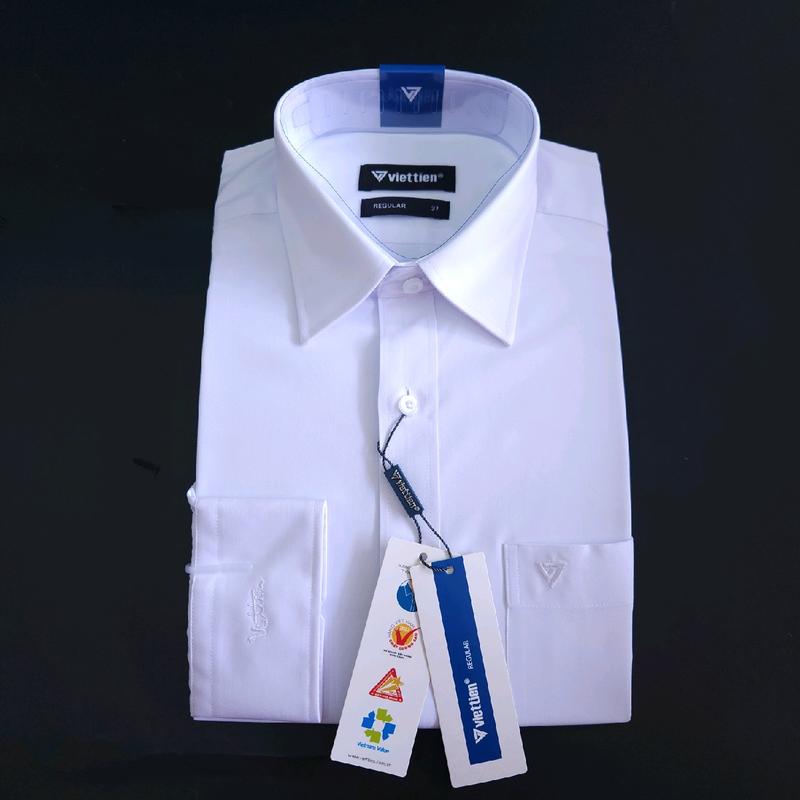 Việt Tiến áo sơ mi màu trắng trơn tay ngắn và tay dài vải kate Nam Menswear