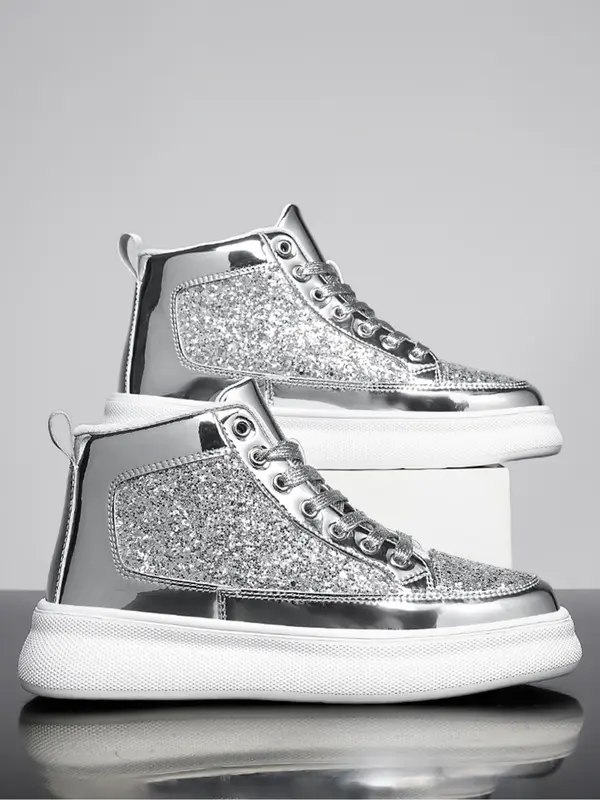 Fashionable Glitter High Top Skate Shoes, Comfortable Sports Shoes for Men & Women, Lightweight Breathable Sports Shoes for Daily Wear, Trainer 6
