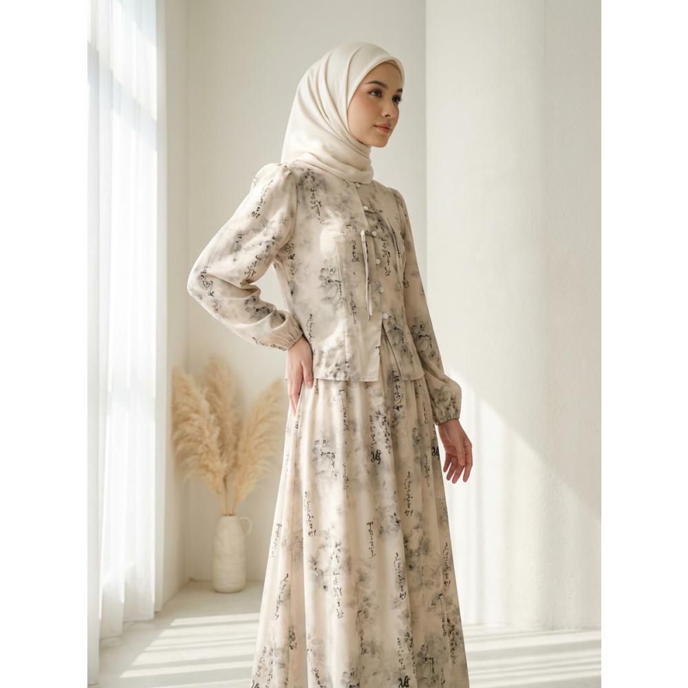 Asaya Setelan wanita bergaya retro Tiongkok, atasan lengan panjang dengan kancing buatan tangan dipadukan dengan rok model A-line yang stylish