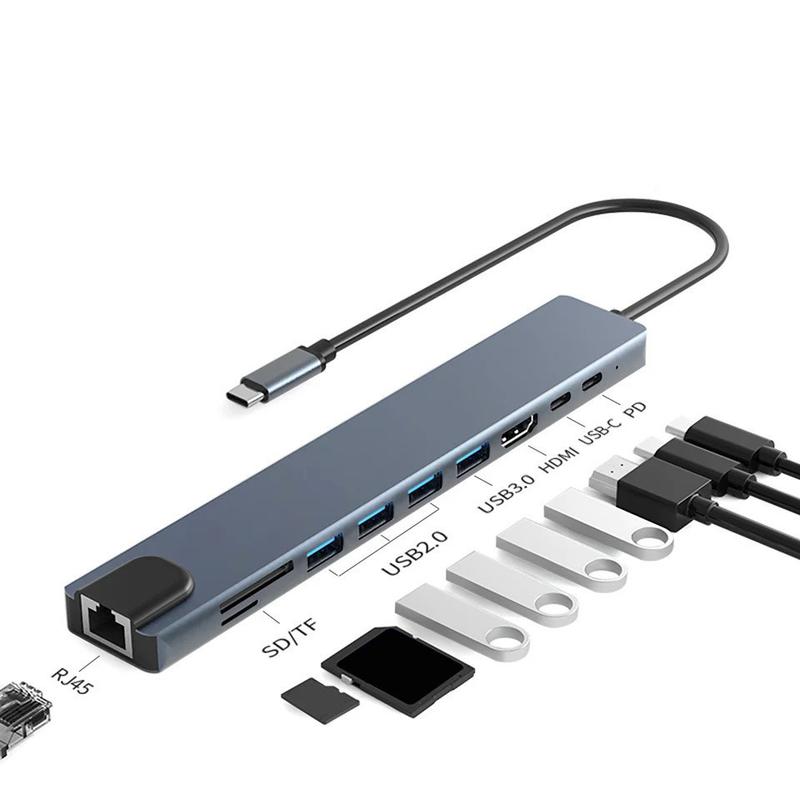 Đế Cắm Typec Sang HDMI 10in1 4K Sạc USB3.0 Đầu Đọc SD TF HUB RJ45 USB C Tương Thích Với Máy Tính Xách Tay Điện Thoại Di Động Máy Tính Máy Chơi Game Máy Tính Bảng