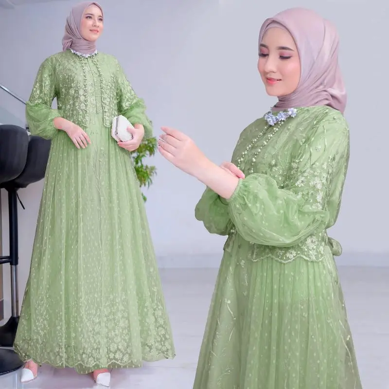 [7.7 BIG SALE] Maxi Rafika Gamis pesta brukat mewah Gamis kondangan Gamis brukat Bordir Dalaman Kombinasi Nyaman Mutiara
