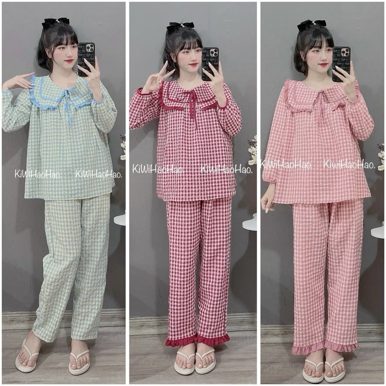 Bộ Bầu Dài Caro Chất Đũi Hàn Cao Cấp Mềm Mịn , Mặc Cả Sau Sinh Áo Có Khóa Tu Ti Đầm Bầu