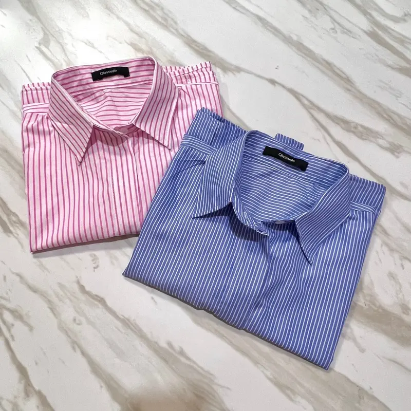 [Qlassuale] Kemeja Boxy Stripe Garis Cewek Basic Baggy Shirts All Size 8