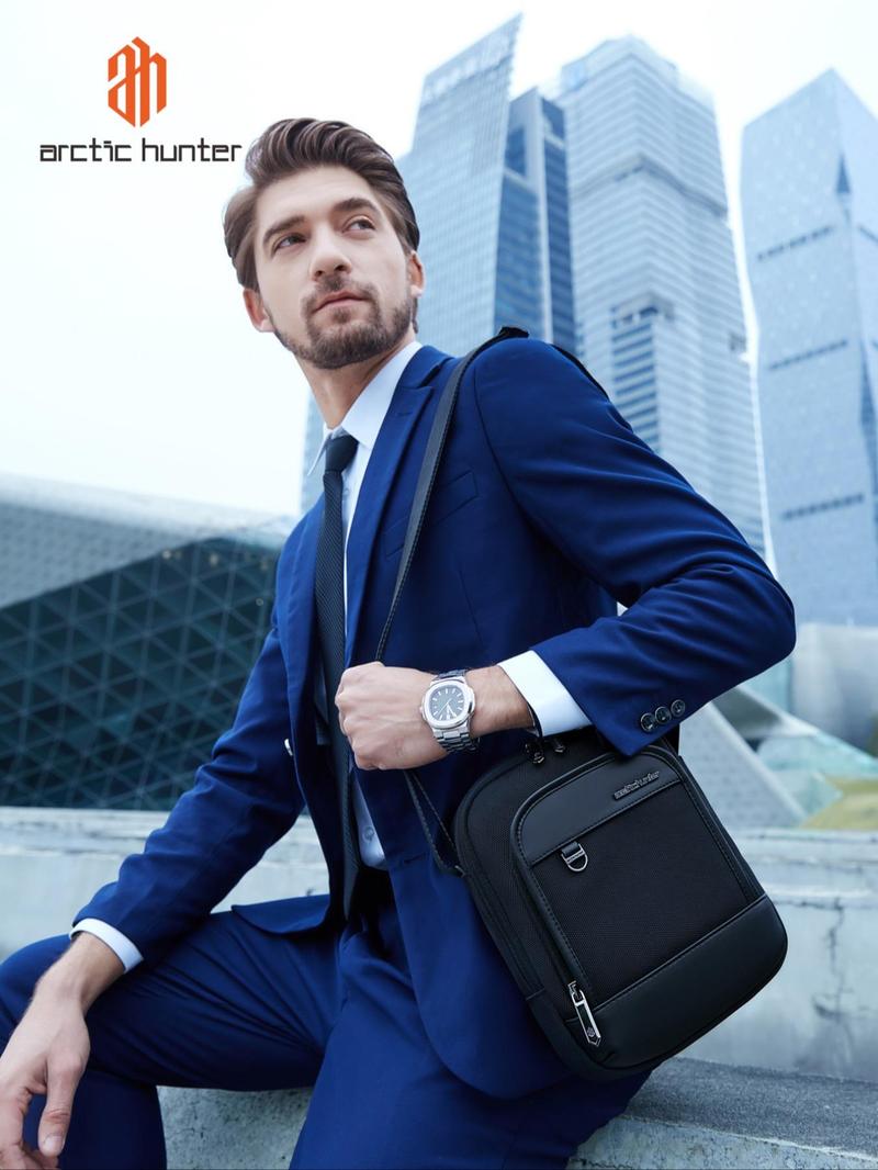 Product Introduction of Men's Business Solid Color Zipper Shoulder Bag, Fashionable Waterproof Crossbody Bag for Daily Life, Casual Trendy Versatile High-quality Daily Commuting Bag 6