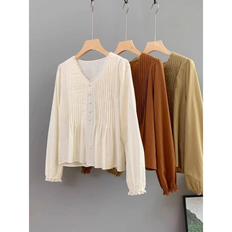 Product Introduction of CHICMORE Atasan Kemeja lipit desain retro Lengan Panjang Gaya Modis Untuk Wanita 3