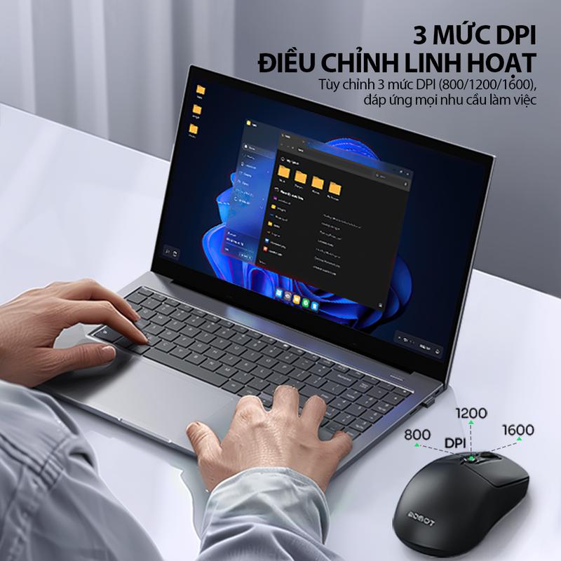 Chuột Không Dây Công Thái Học ROBOT M207 Phím Tĩnh Âm 1600 DPI 5
