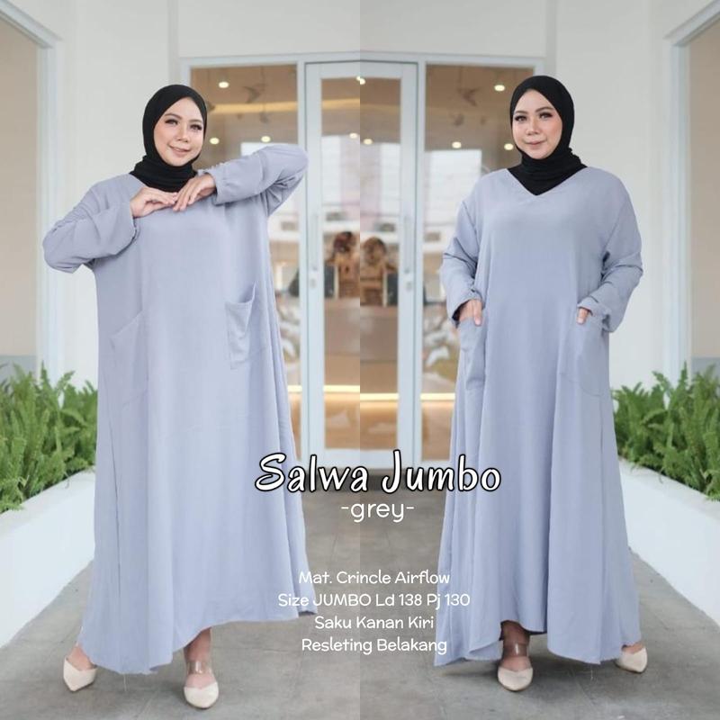 Product Introduction of Gamis LD 140 Super Jumbo Besar Polos Muat BB 100 120 Bahan Crinkle Airflow Dress Motif Muslim Wanita 2