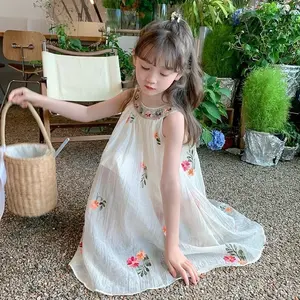 Ready new Musim panas 2025 Liburan Baru Pantai Gaun Putri Dress Bordir Gaun Gadis Gadis Kecil Gaya Korea T60