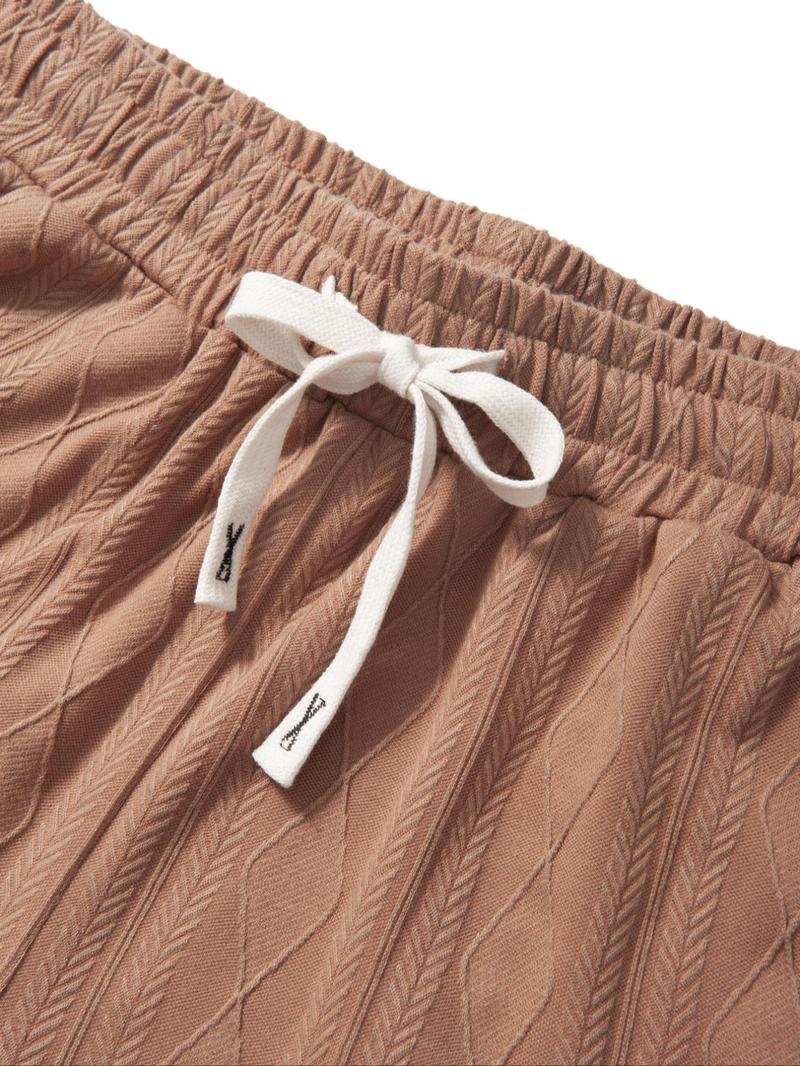 Product Introduction of Men's Solid Color Split Hem  Jacquard Knitted Drawstring Waist Shorts, Loose Casual Comfortable Breathable Pocket Shorts for Summer, Fashion Men's Bottoms for Daily Wear 4