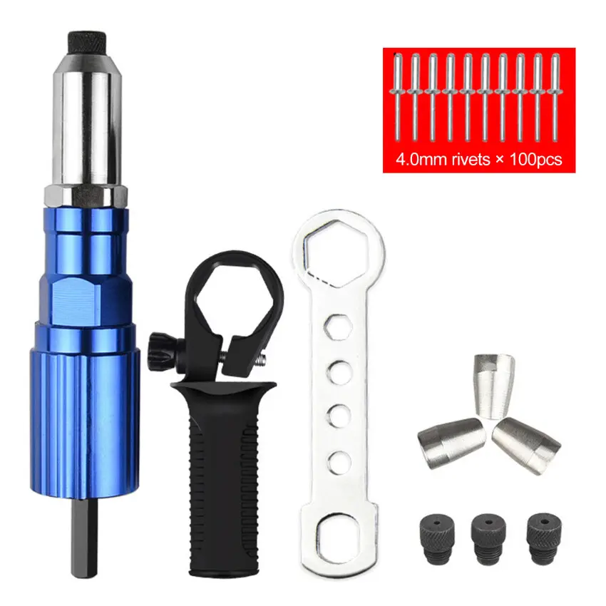 Electric rivet g u n, pull rivet conversion head, cordless rivet tool, metal version