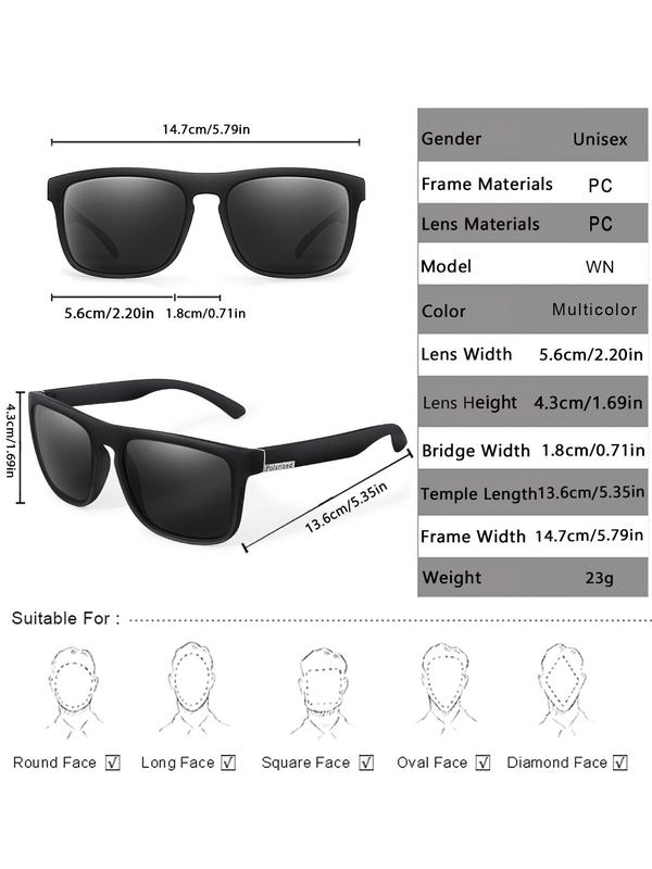 Unisex Simple Style Polarized Sunglasses for Summer, Trendy Casual Square Frame Sunglasses for Women & Men for Everyday Use, Fashion Style Travel Accessories for Outdoor Activities Travel Accessories, Women's Sunglasses 6