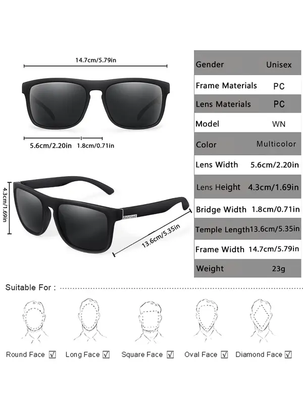 Unisex Simple Style Polarized Sunglasses for Summer, Trendy Casual Square Frame Sunglasses for Women & Men for Everyday Use, Fashion Travel Accessories for Outdoor Activities Travel Accessories 5