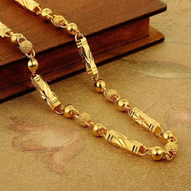 Plated gold 6mm7mm8mm hexagonal prayer beads necklace 60cm