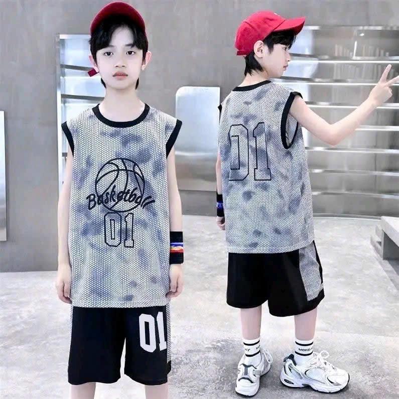 Bộ quần áo ba lỗ thông hơi thể thao ngắn tay trẻ em mùa hè dành cho bé trai 17-45kg,chất thông hơi thể thao,Sét đồ thể thao mùa hè trẻ em 4