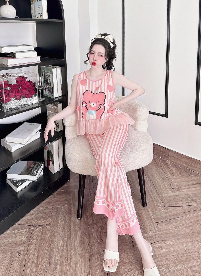 Product Introduction of Đồ bộ nữ dễ thương thiết kế tay sát nách form baby doll tiểu thư chất lụa latin tơ tằm mịn mát freesize dưới 60kg 11