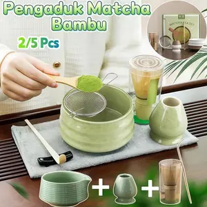 Matcha Tea Set Japanese 2in1 / Alat Matcha Making Paket Lengkap / Bamboo Whisk Matcha Bowl Keramik / Pengaduk Matcha Bambu Hadiah Tradisional Dapur Teh Air Saringan