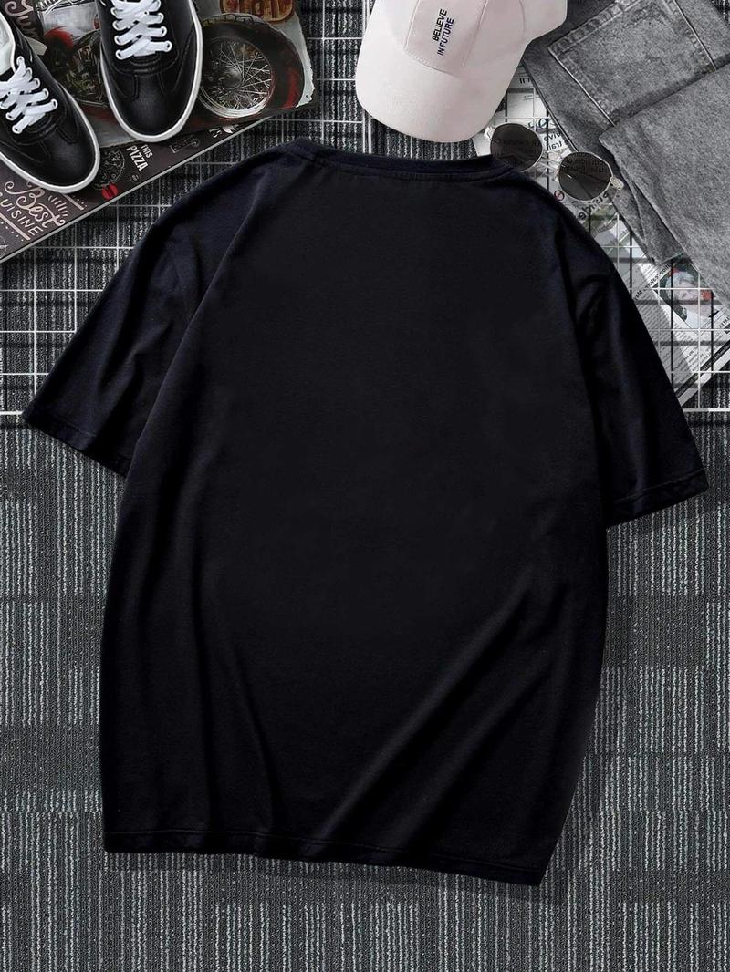 Product Introduction of Men's Letter Print Round Neck Tee, Summer Clothes, Regular Fit Casual Short Sleeve Crew Neck T-Shirt for Summer, Fashion Men's Top for Daily Wear 9