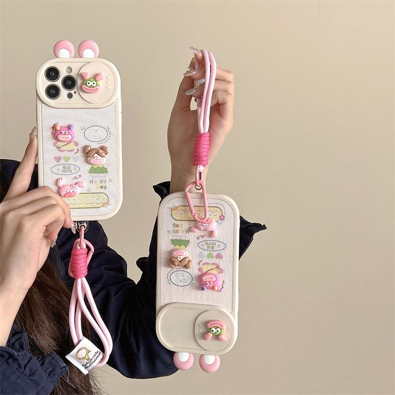  Ốp lưng iphone nắp trượt che camera cô gái ngộ nghĩnh in hiệu ứng sọc nổi 3D dành cho ip 11 x xsm 12 13 14 15promax 7plus 8plus - xx3096 kèm dây Phụ Kiện 