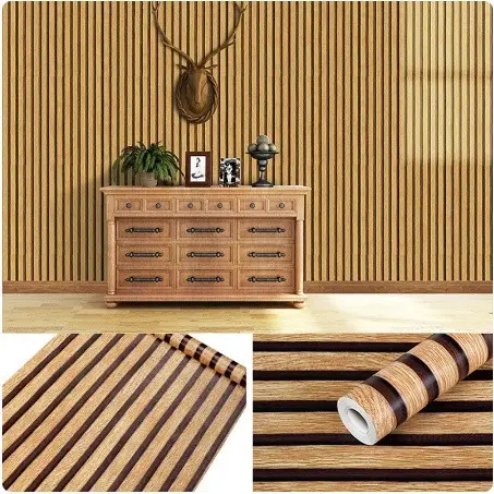 Wallpaper Dinding Motif Serat Kayu Panel Salur Elegant Uk 45 cm x8 s/d 9 meter