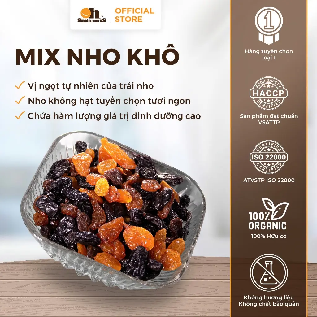 Mix Nho Khô Chile Nhập Khẩu – Combo Nho Vàng, Đỏ, Đen Oh SmileNuts Dinh Dưỡng 3 Loại