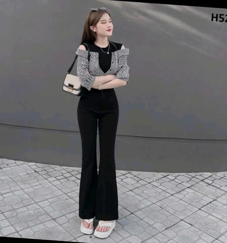  Quần Tây Nữ Ống Loe Lưng Cao Tuyết Mưa Công Sở Thanh Lịch Women Pants Ong 