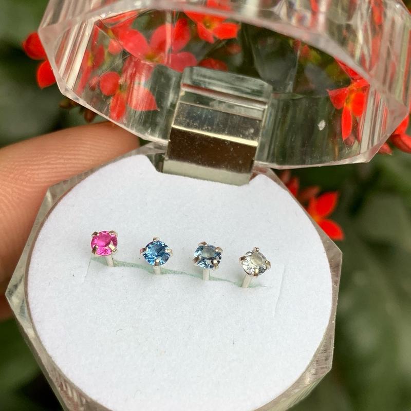 Hoa tai bạc gắn đá Spinel thiên nhiên 3mm nhỏ xinh đá  spinel cobalt 6