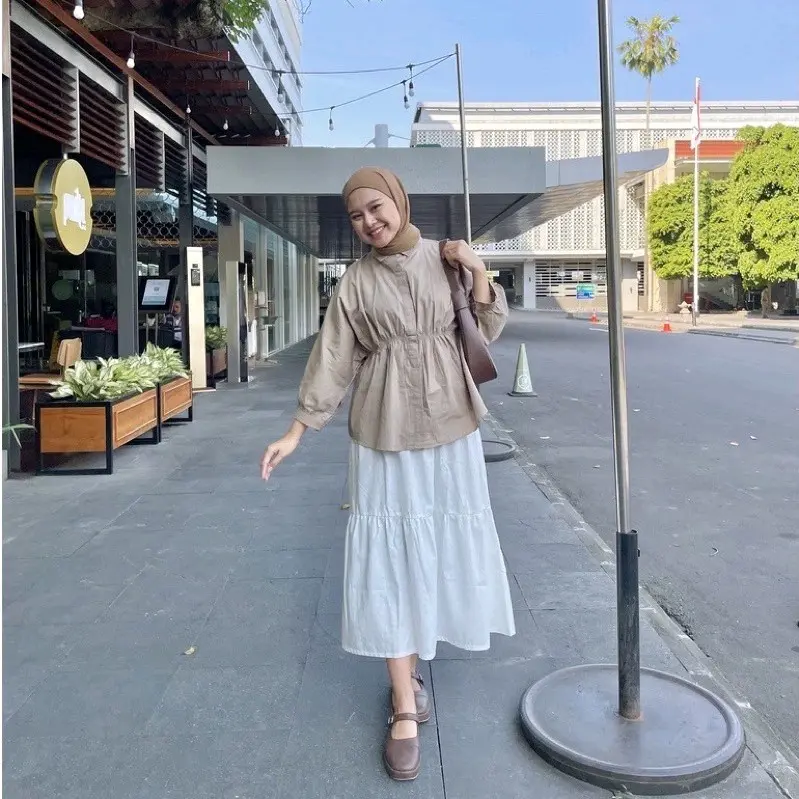 Alya Shirt Kemeja Wanita Oversaize Serut Depan Katun Baju Kancing 2