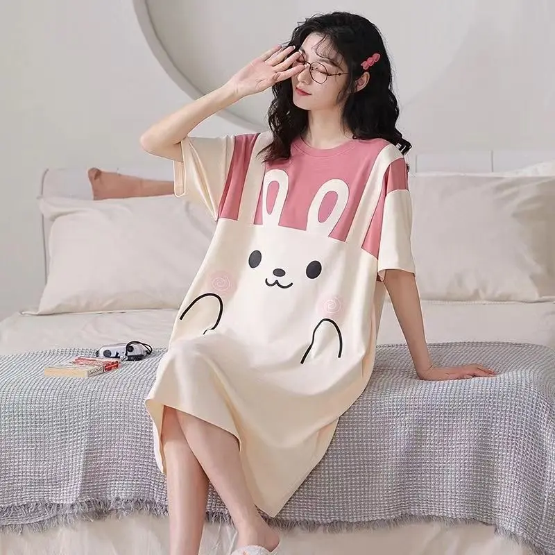 Pajamas Summer Women's Nightdress Summer One-Piece New Mid-Length Student Good-looking Simple Pajamas Homewear Fashion Pajamas Loungewear Nightwear victoria s secrets Womenswear Lingerie Pjs Comfort daster  aisar