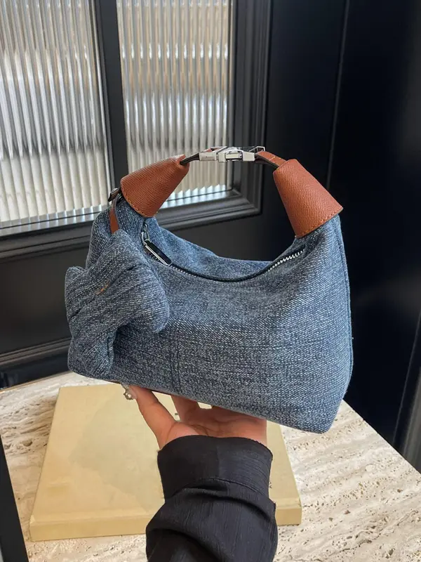 Women's Elegant Colorblock Denim Effect Design Crossbody Bag, Fashionable Zipper Shoulder Bag for Daily Used, Casual Trendy Versatile High-quality Daily Commuting Bag 0