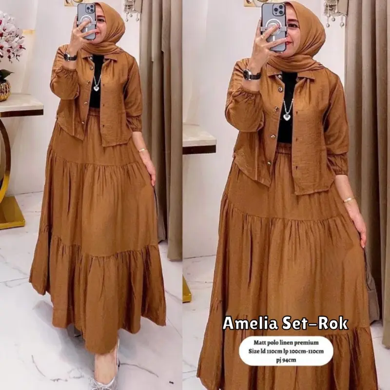 Amelia Set Rok Dan Atasan Bahan Crinkle Setelan Wanita Muslim Standar Dan Jumbo M-XXL Vitrah Fauziah Store 4