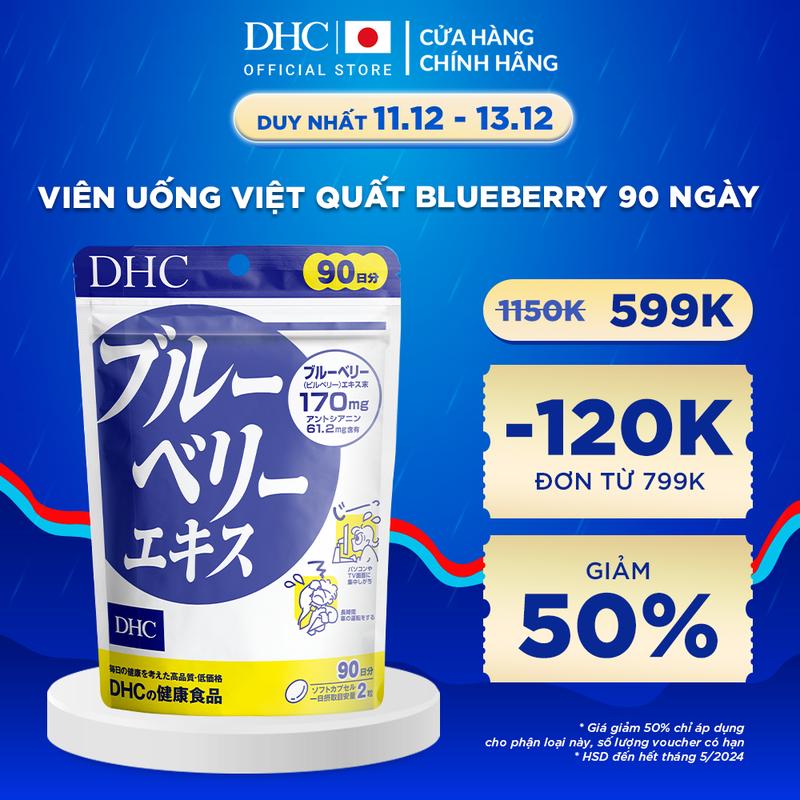 [GIẢM 50%] Viên Uống Bổ Mắt Việt Quất DHC Blueberry Giảm Nhức Mỏi Mắt, Tăng Cường Thị Lực gói 90 ngày (DATE 31/5/2024)