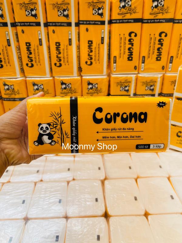 Combo 5 gói khăn rút gấu trúc Corona 500 tờ,giấy dai, mịn Khăn Giấy Giấy Ăn