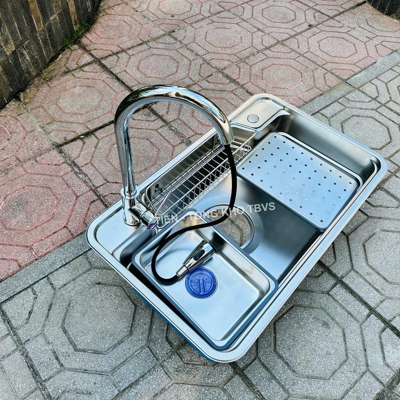 Chậu rửa bát 1 hố inox 304 kiểu dáng Nhật Bản, bồn rửa chén 1 hố to inox 304 mặt dập hiện đại đa năng cao cấp