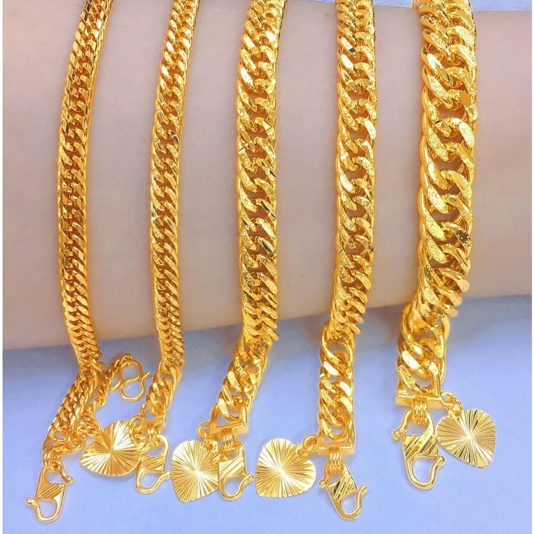 Free cop 916 (rt19) EMAS Bangkok adult bracelet double curb 24k gold plated hand chain bracelet.