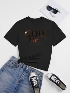 ImprinTee Women's Letter Print Round Neck Graphic Tee, Vintage Trendy Casual Short Sleeve T-shirt for Daily Wear, Ladies All Seasons Outfit