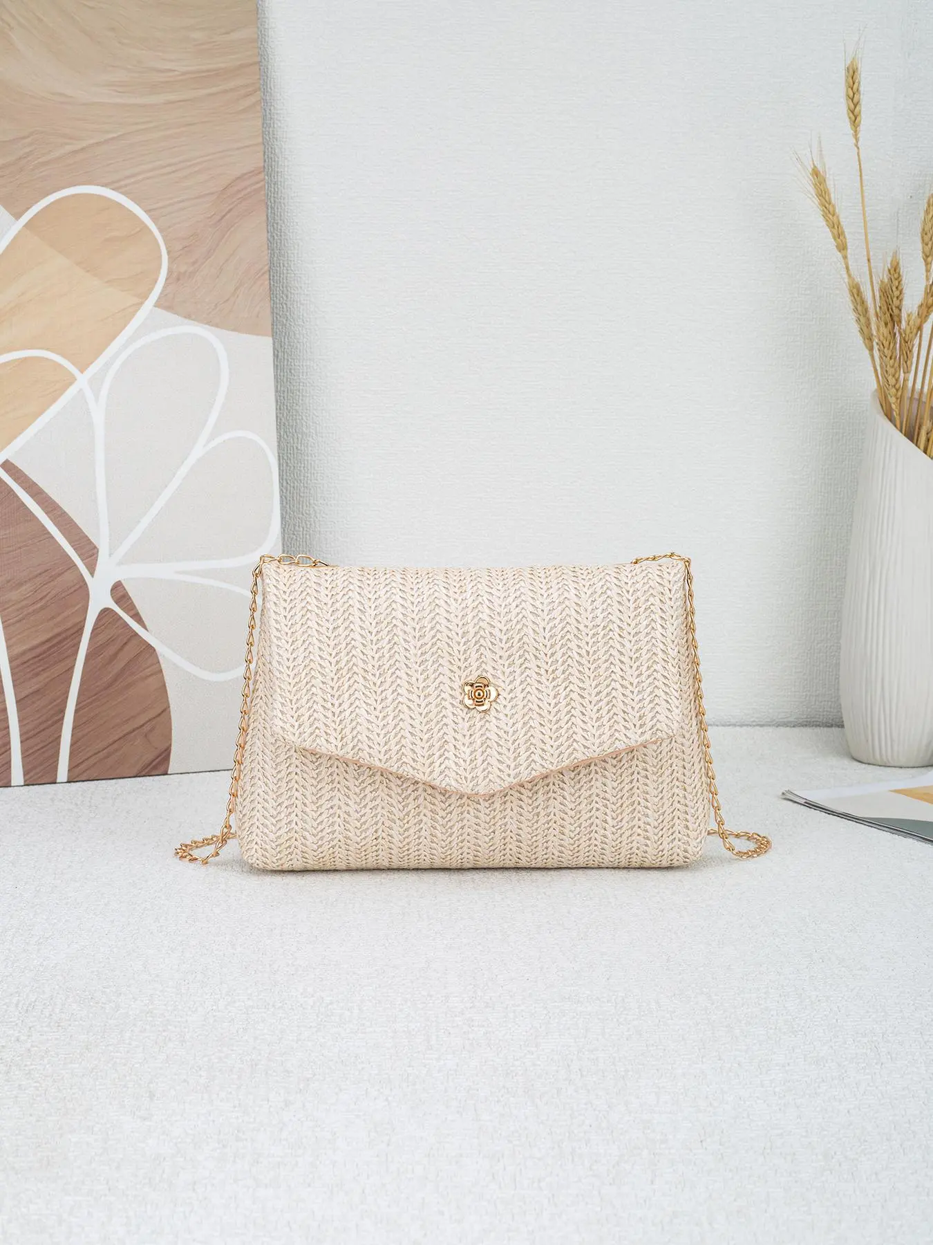 Women's Solid Color Crochet Shoulder Bag, Fashionable Camellia Decor Crossbody Bag for Daily Used, Casual Trendy Versatile High-quality Daily Commuting Bag