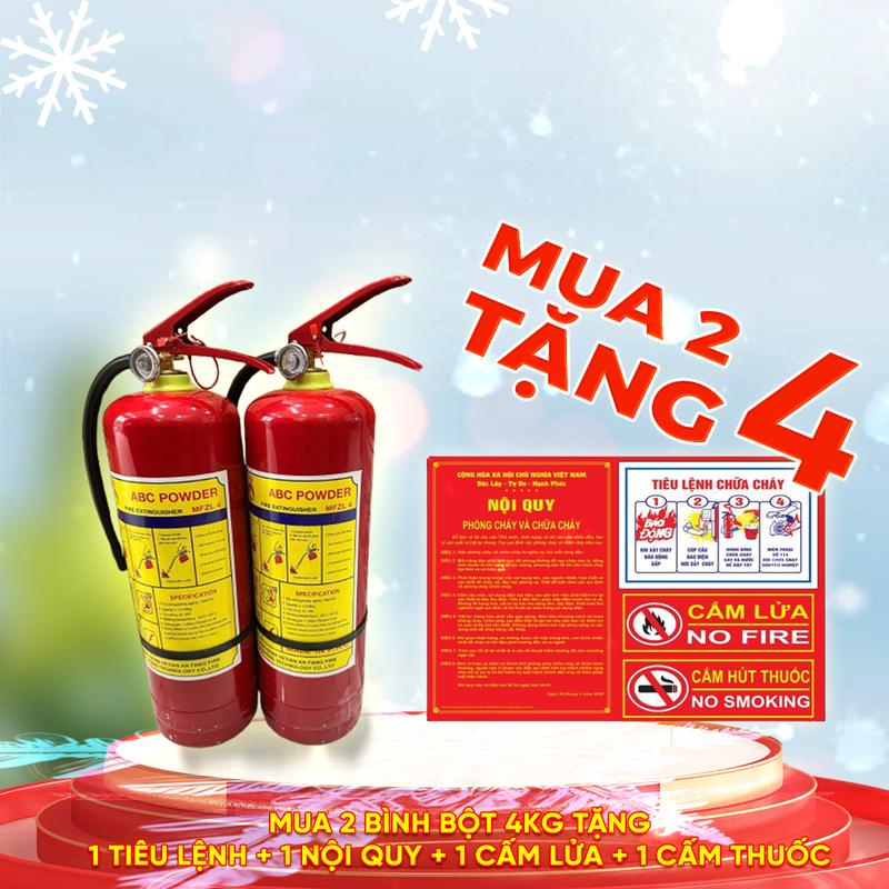 Combo 2 bình bột ABC chữa cháy 4kg - Model MFZL4(CN) chuyên dụng cho nhà ở, cửa hàng kinh doanh nhỏ + TẶNG 01 bộ Tiêu lệnh chữa cháy+ Nội quy, Cấm lửa, Cấm hút thuốc PCCC bình xịt chữa cháy