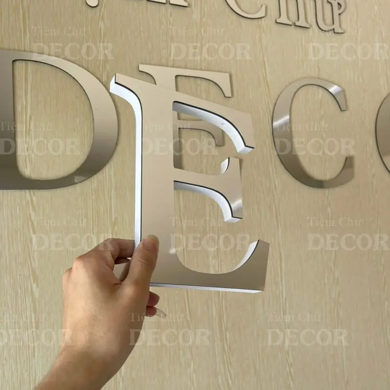 Chữ Nổi Bạc Gương 20cm T2 In Hoa Dán Tường Trang Trí Shop - Chữ Decor Biển quảng cáo Chất Liệu Fomex Alu 2