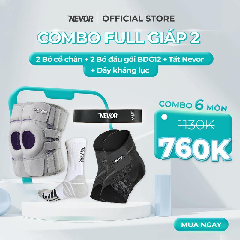 Nevor Combo Full Giáp 02 gồm 2 Băng Cuốn Cổ Chân + 2 Bó Đầu Gối Thể Thao +1 Đôi Tất Nevor + 1 Dây Kháng Lực, Hỗ Trợ Toàn Diện Khi Vận Động Trong Môn Thể Thao Đá Bóng, Bóng Chuyền, Tập Thể Dục, khóa cổ chân nữ sport băng cổ băng cuốn thun