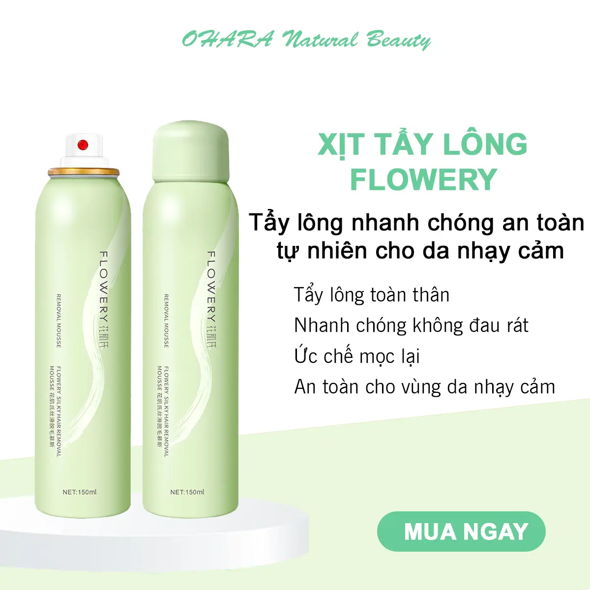 Kem Tẩy Lông Flowery Chính Hãng Xịt Tẩy Lông Triệt Lông Chân Tây Vùng Bi Không Đau Rát 150 ml Cạo Râu Waxing
