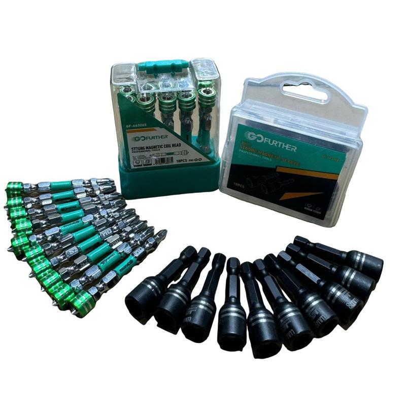 Combo 10 Mũi Vít Nam Châm Siêu Hít Và 10 Đầu Chụp Tôn 8mm Thép Đen Gofuther Chất Lượng