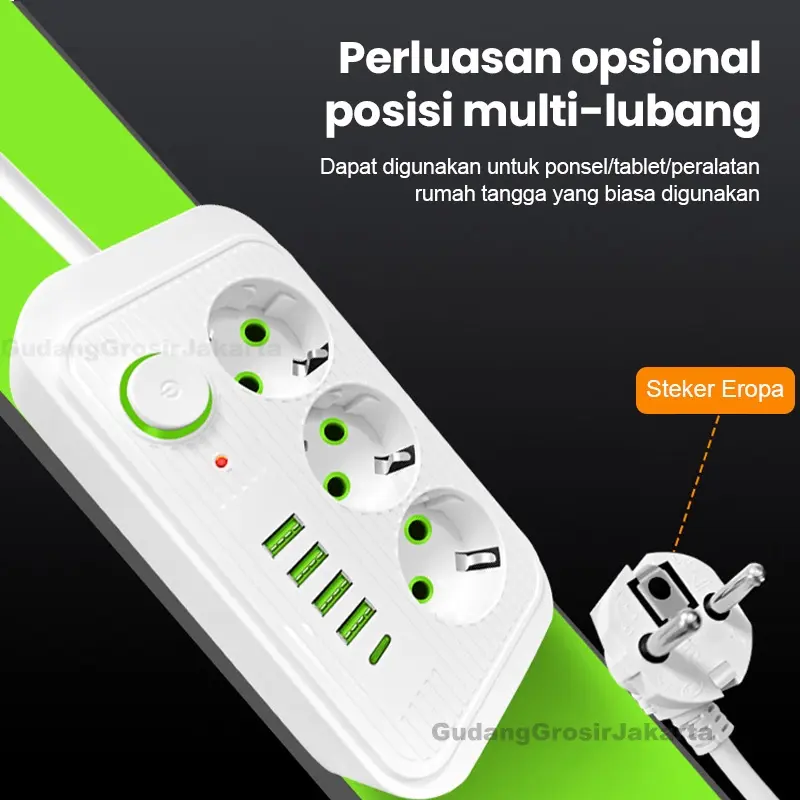 2500W Stop Kontak USB Kabel Serbaguna Multiguna Panjang 2 Meter Original Power Socket 3 Colokan+ 1 TYPE-C + 4 USB Putih/Hitam Tembaga 7