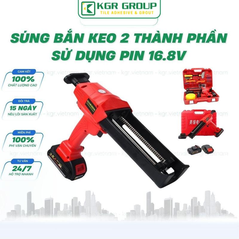 Máy bắn keo Epoxy 2 thành phần sử dụng Pin hỗ trợ thi công ron gạch men - KGR Vietnam