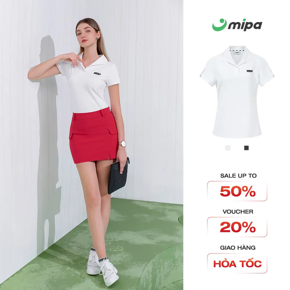Áo golf nữ ngắn tay MIPA chất liệu vải co giãn 4 chiều kiểu dáng slim fit kháng virus Marry Top - UV Shield