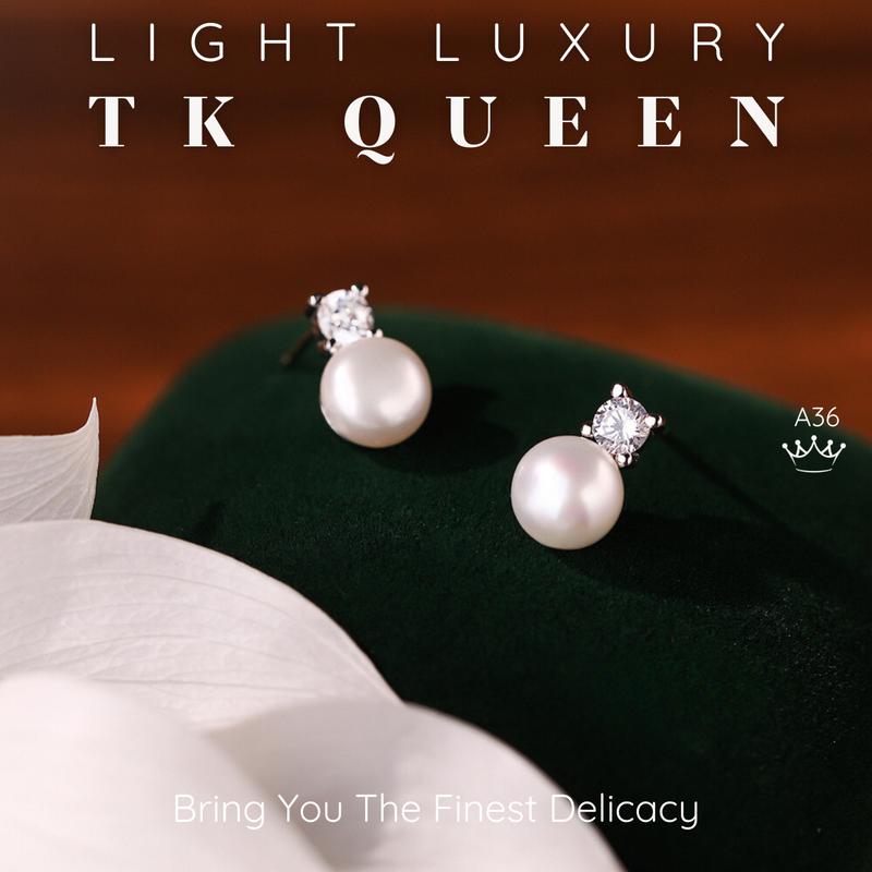 【A36 Bông tai nụ ngọc trai nước ngọt thật 6mm Trang sức phụ kiện nữ thiết kế phong cách Light luxury - TK QUEEN Accessories
